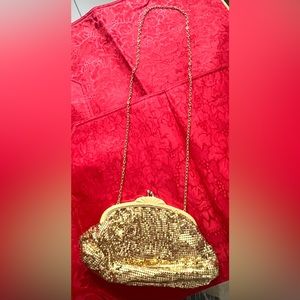 Whiting and Davis Vintage Gold Mesh Bag with Chain Shoulder Strap